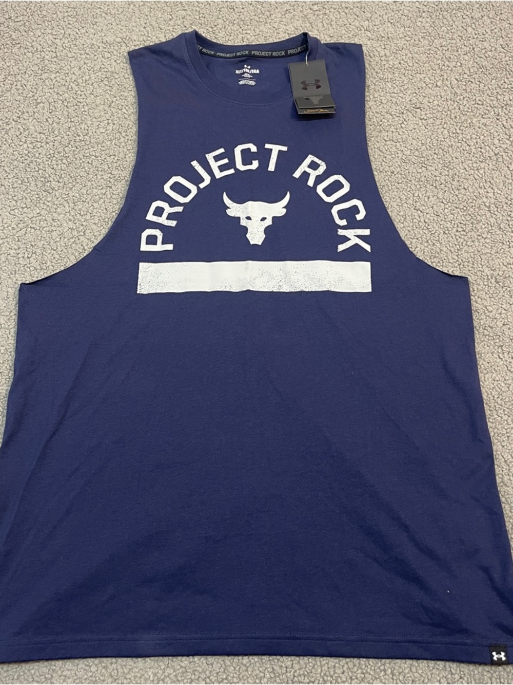 Under Armour Project Rock Tank Top Mens XL Tall Blue Sleeveless Gym Graphic NWT